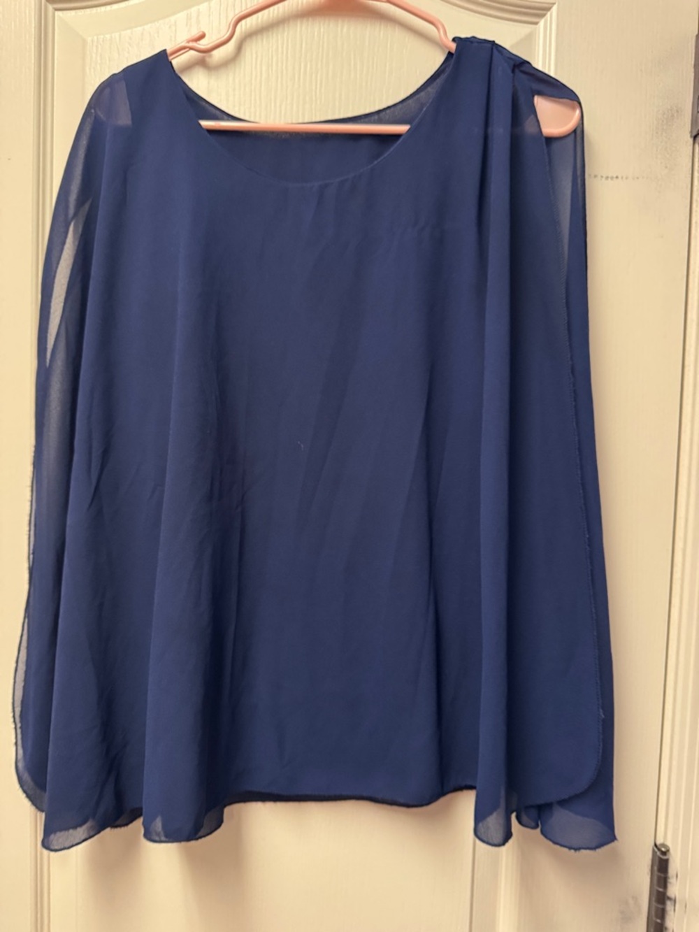 Elegant Navy Blue Chiffon One-Shoulder Women's Top